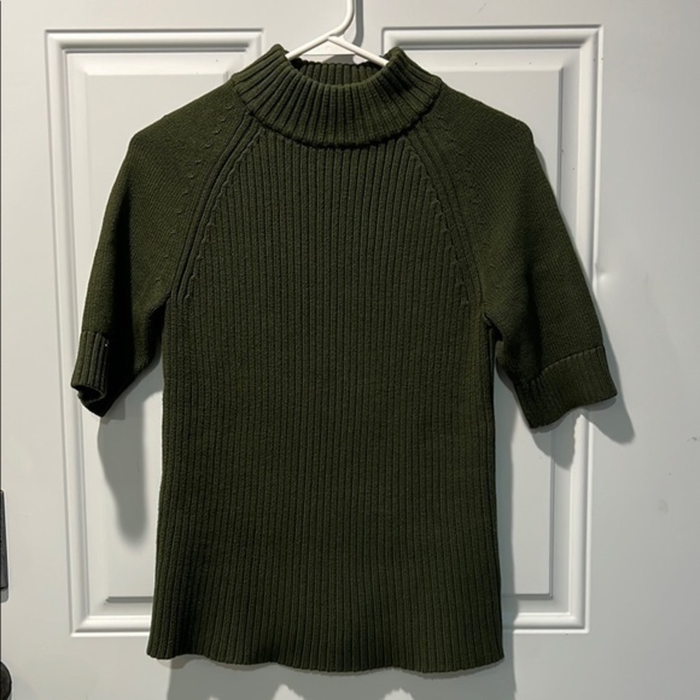 Olive Green Ribbed Mock Neck Women's Sweater